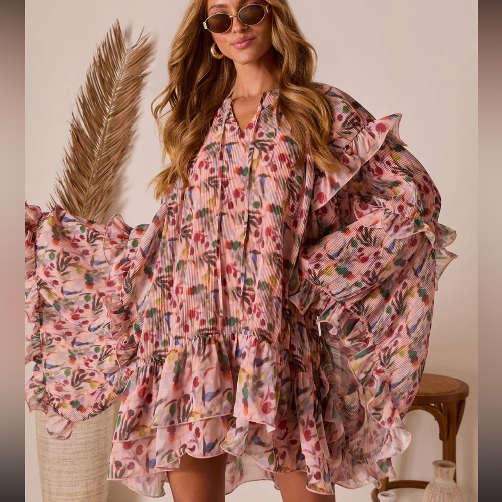 Vici Floral Ruffle Dress with Bell Sleeves